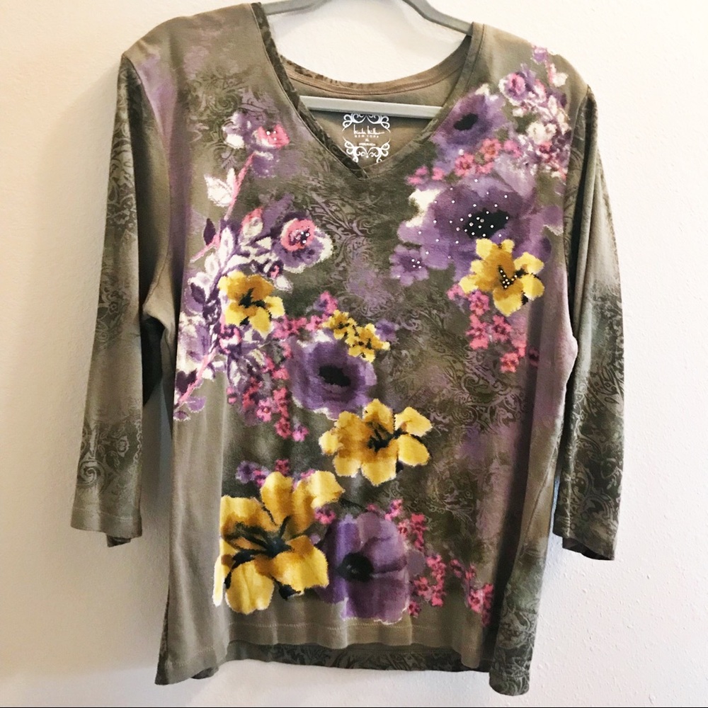 Nicole Miller green top rhinestone XL